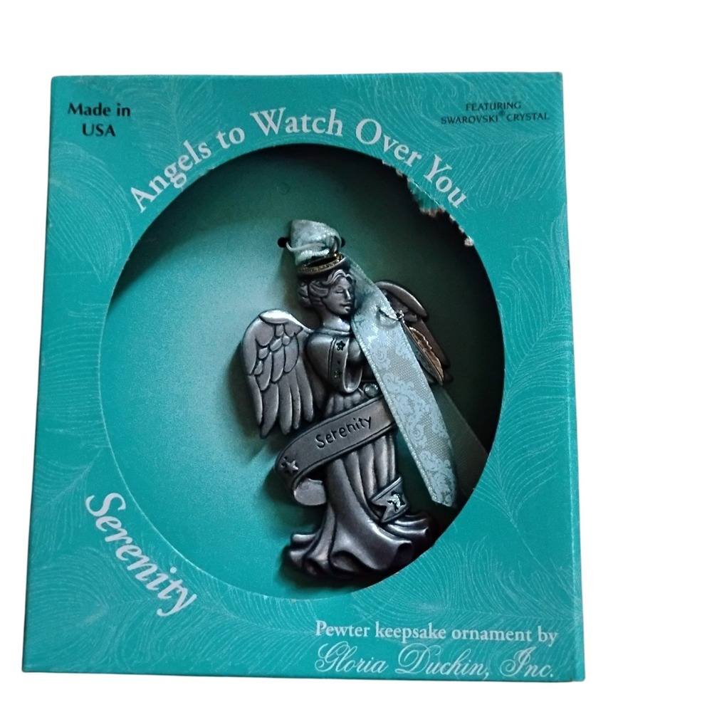 Gloria Duchin Serenity Angel Pewter Ornament Swarovski Crystal Made in USA